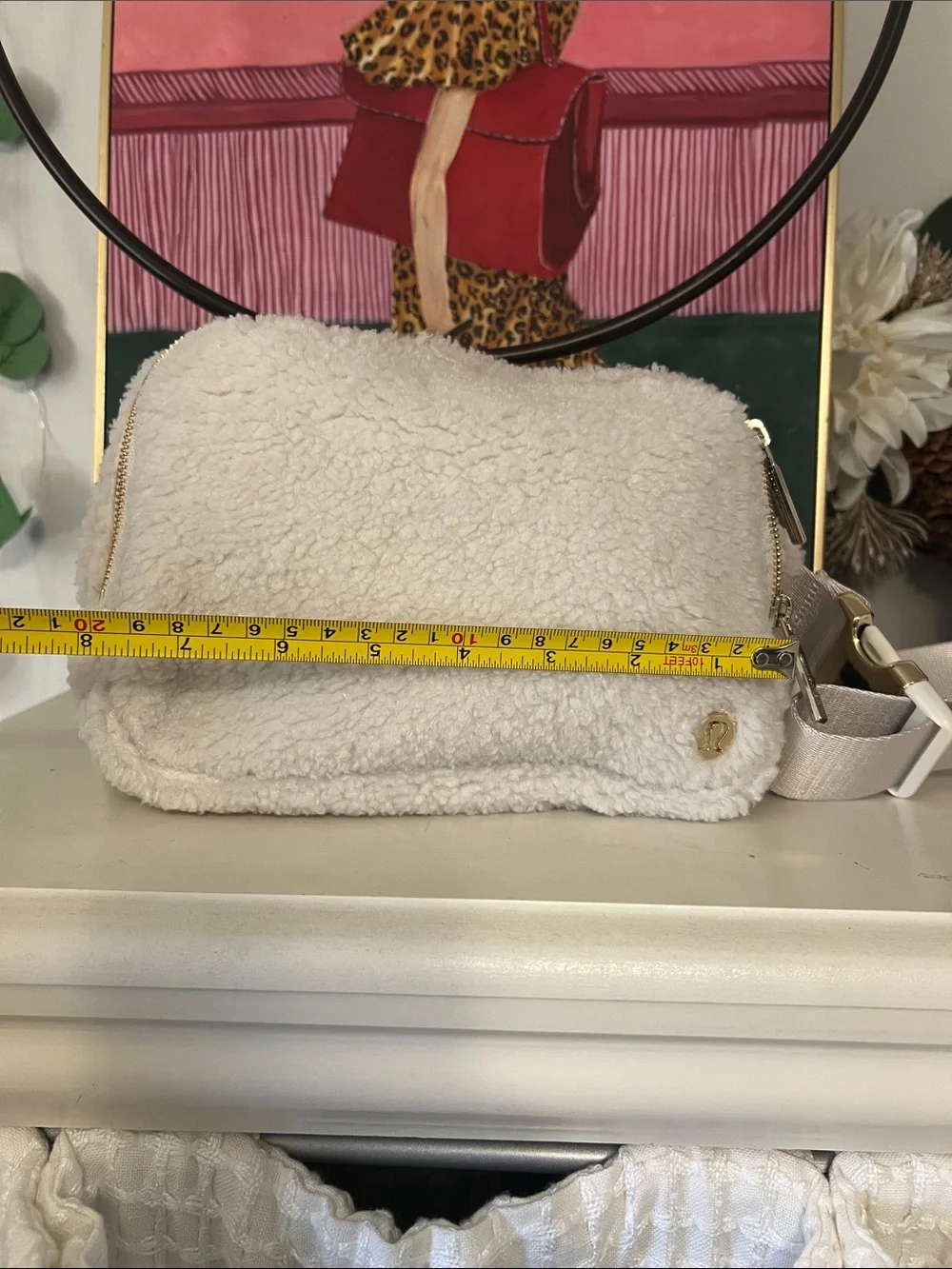 Lululemon Cream Sherpa Crossbody Bag/ belt bag with Gold Accent